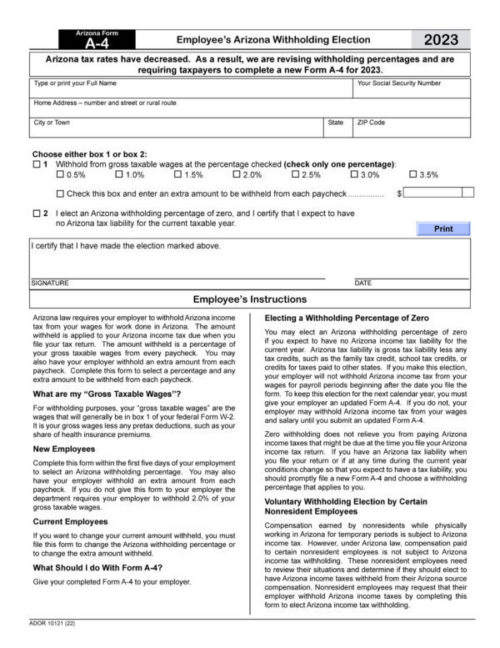 Arizona State Tax Withholding Form 2023 Printable Forms Free Online